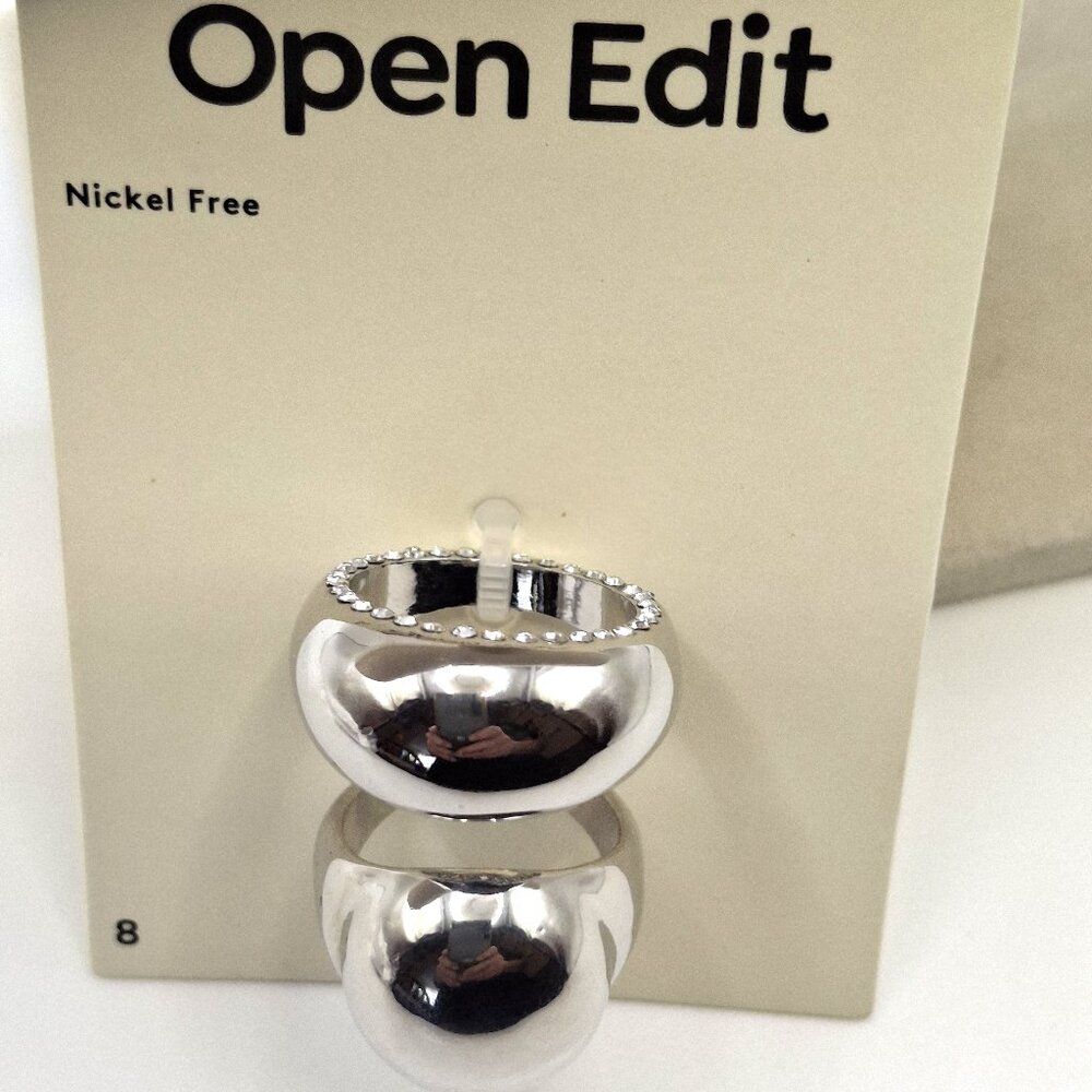 Set of 2 Polished Rhodium-Plated Chunky Sphere Statement Rings Size 8 NWT